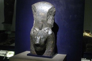 Black granite sculpture of Sekhmet, Ancient Egyptian lion goddess 